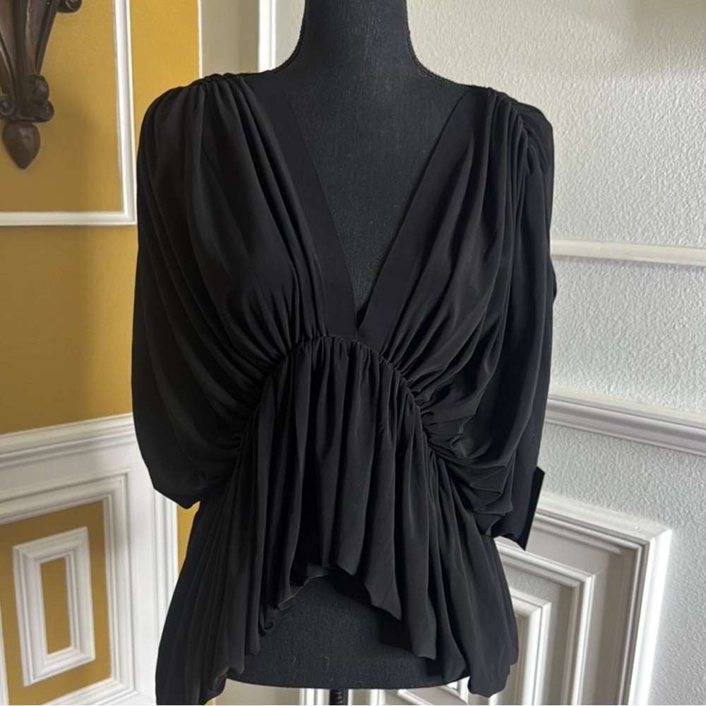 Norma Kamali Black Asymmetrical Ruched Blouse